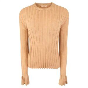 Celine Phoebe Era Ribbed Knit Sweater Top with Flared Cuffs